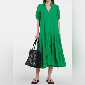 Velvet By Graham & Spencer Karina Green Linen Midi Dress, Short Sleeve, Sz. M